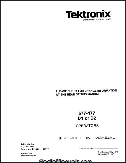 Tektronix 577-177 D1 or D2 Instruction Manual - Click Image to Close